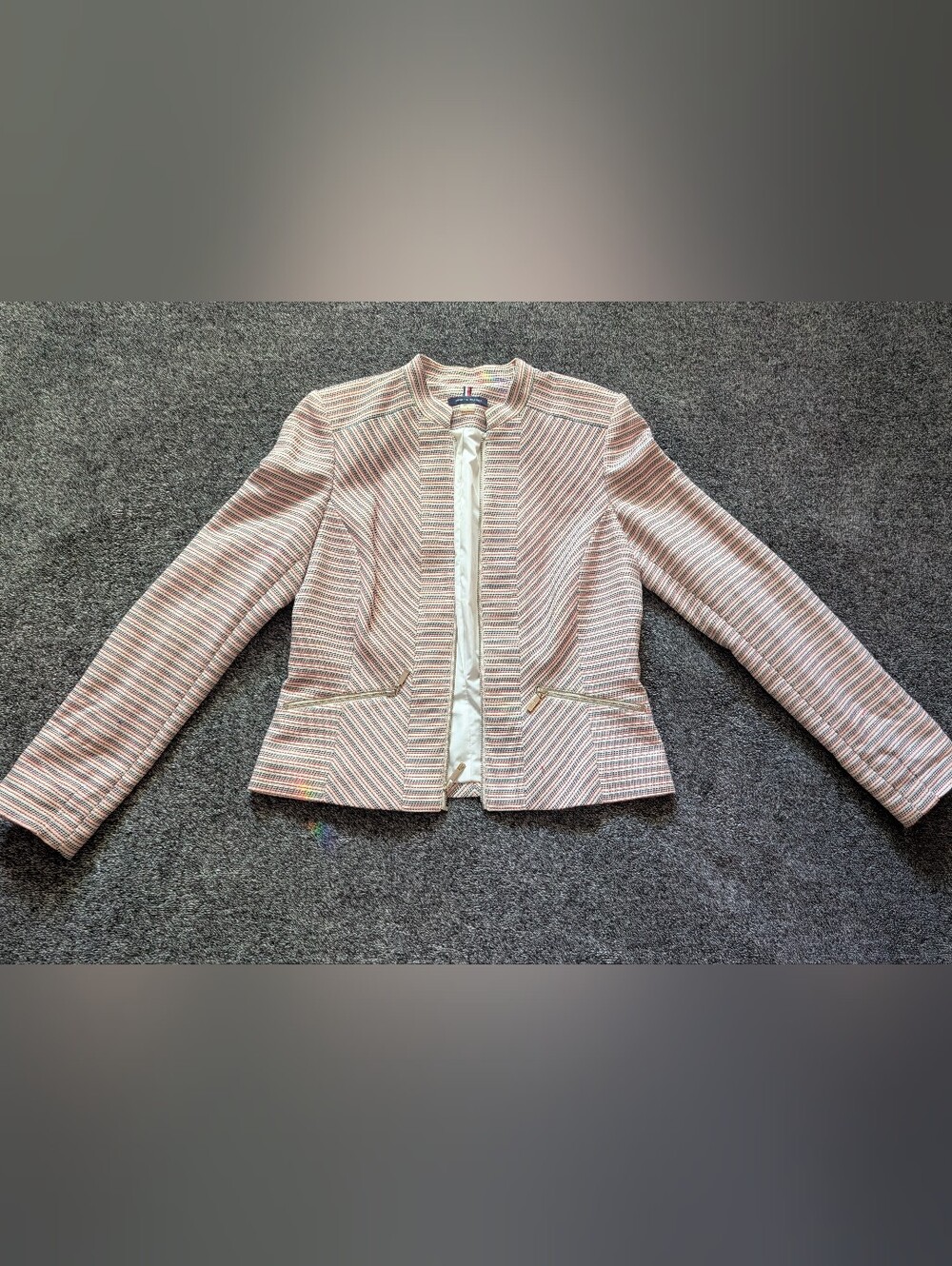 Tommy Hilfiger Striped Zip Jacket in White & Red Small Like New